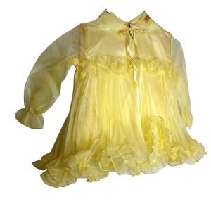Vintage Jack Spiro Girls Butter Yellow Pastel Ruffle Dress Size 3T New